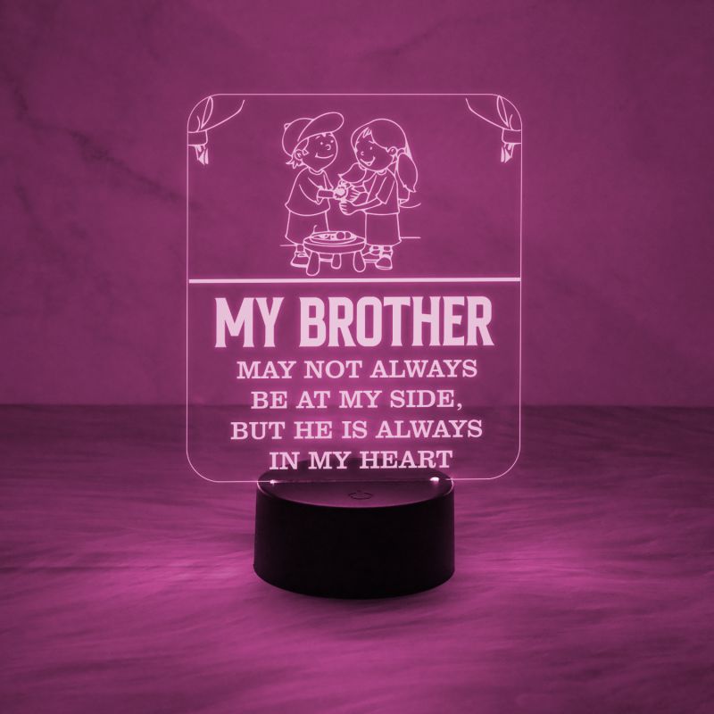 Raksha Bandhan Gift for Brother Nightlight | Engraved Quote Led Lamp with Automatic Color Changing Light & On/Off Touch Button | USB Data Cable | Gift for Bhai